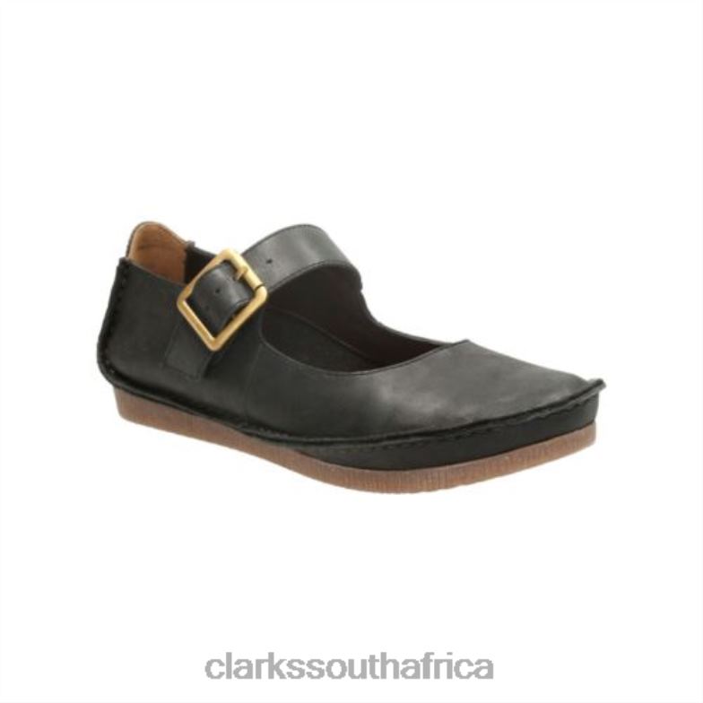 Black Leather Clarks Janey June 840404067 Unisex Clarks Black Leather