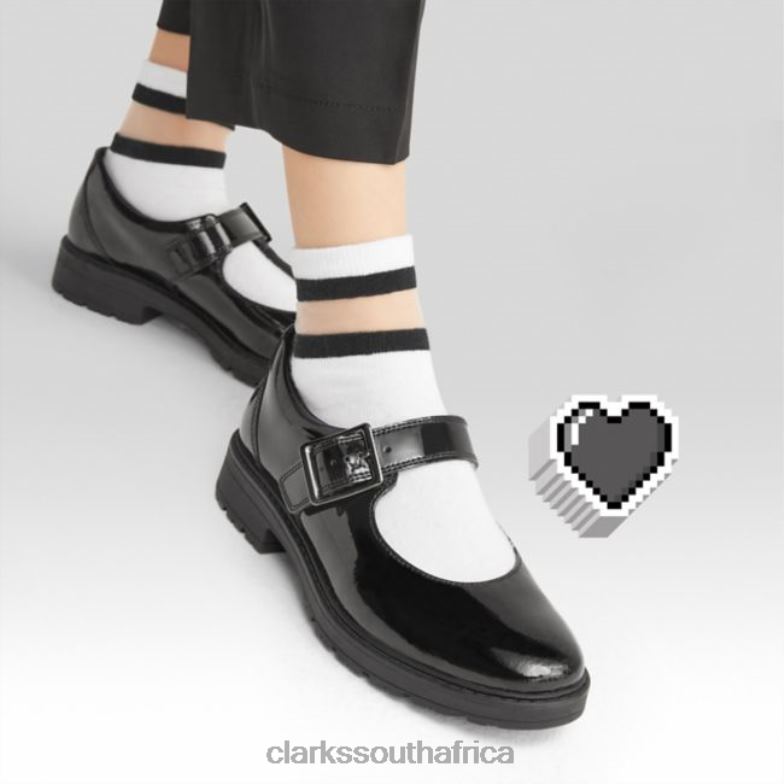 Black Patent Clarks Loxham Walk Youth Black Patent 840405872 Unisex Clarks Black Patent