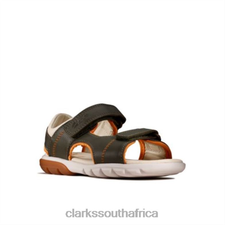 Clarks Khaki Leather Rocco Wave Jnr G Fit 840404865 Unisex Clarks Khaki Leather