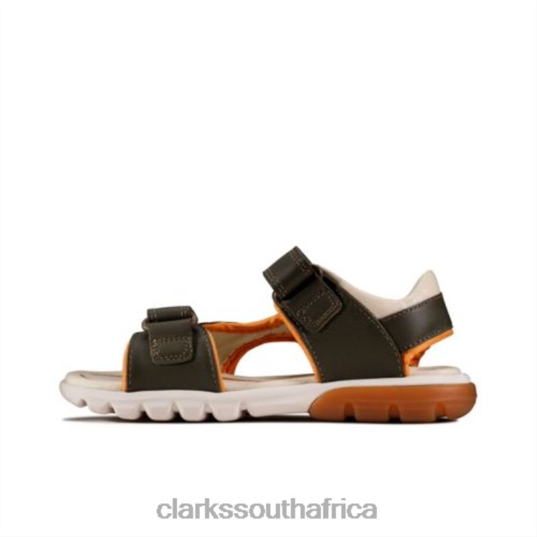 Clarks Khaki Leather Rocco Wave Jnr G Fit 840404865 Unisex Clarks Khaki Leather