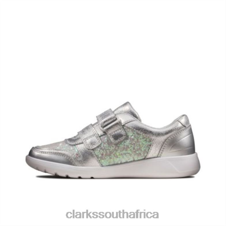 Silver Metallic Clarks Scape Spirit Jnr G Fit 840404691 Unisex Clarks Silver Metallic
