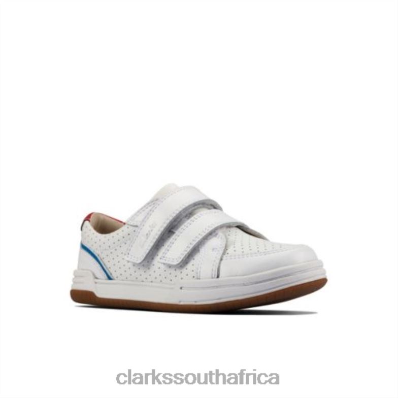 White Leather Fawn Solo Jnr F Fit Clarks 840404956 Unisex Clarks White Leather