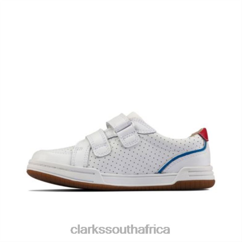 White Leather Fawn Solo Jnr F Fit Clarks 840404956 Unisex Clarks White Leather