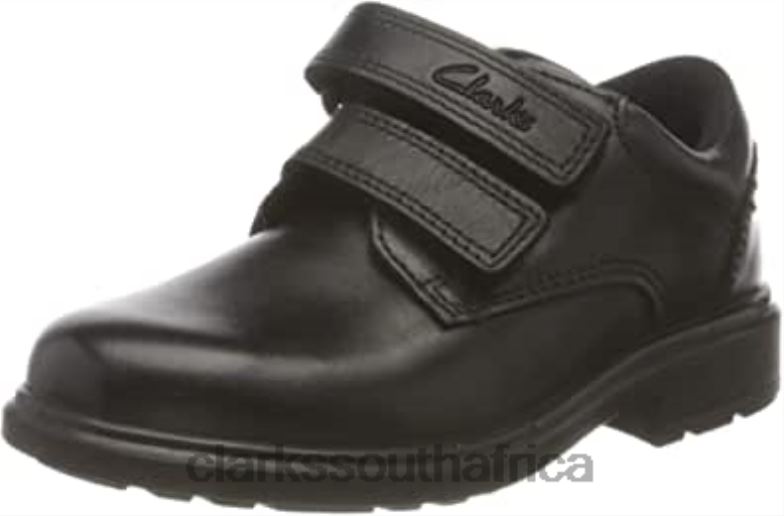 Black Clarks Boy's Remi Pace T Wide Fit School Uniform Shoes 84040152 Kids Clarks Black Leather
