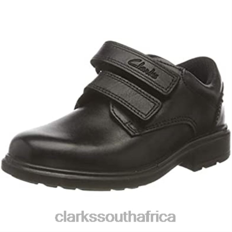 Black Clarks Boy's Remi Pace T Wide Fit School Uniform Shoes 84040152 Kids Clarks Black Leather