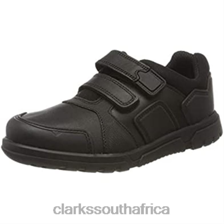 Black Leather Blake Street Black Leather Boys Rip Tape School Shoes Clarks 84040812 Kids Clarks Black Leather