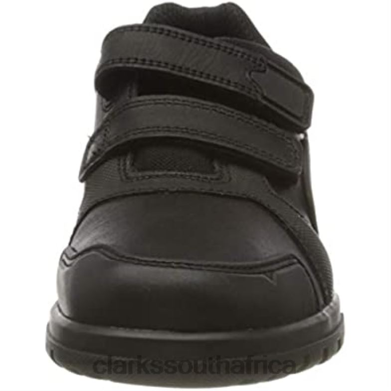 Black Leather Blake Street Black Leather Boys Rip Tape School Shoes Clarks 84040812 Kids Clarks Black Leather