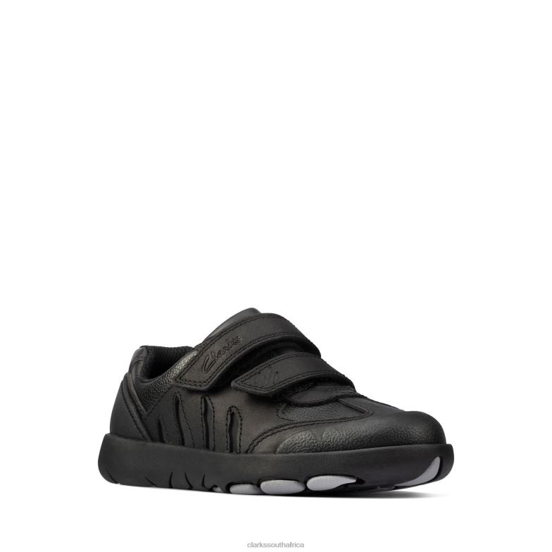 Black Leather Clarks Rex Stride K 840403832 Kids Clarks Black Leather