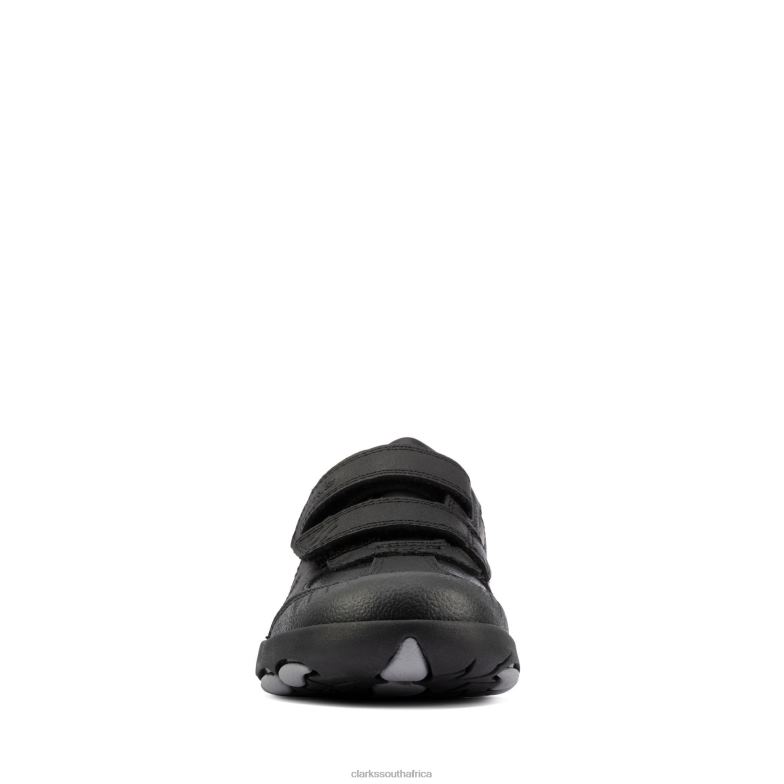 Black Leather Clarks Rex Stride K 840403832 Kids Clarks Black Leather