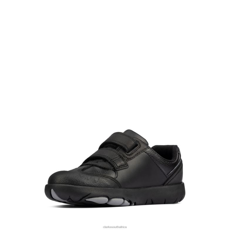 Black Leather Clarks Rex Stride K 840403832 Kids Clarks Black Leather