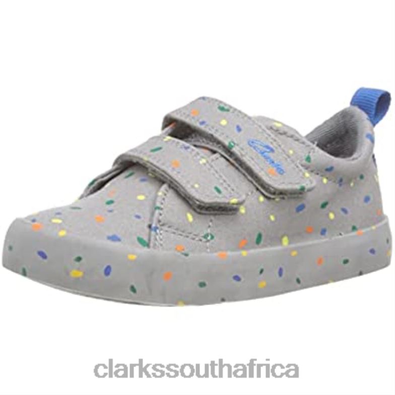 Clarks Boy's Foxing Print K Sneaker Grey Canvas 84040226 Kids Clarks Grey Canvas
