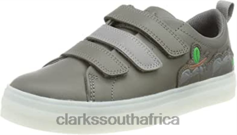 Dark Grey Leather Boy's Flare Bug K Sneaker Clarks 84040820 Kids Clarks Dark Grey Leather