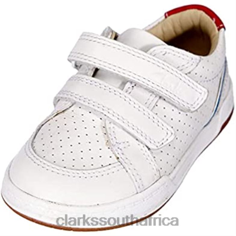 White Leather Clarks Boy's Fawn Solo K Sneaker 840401731 Kids Clarks White Leather