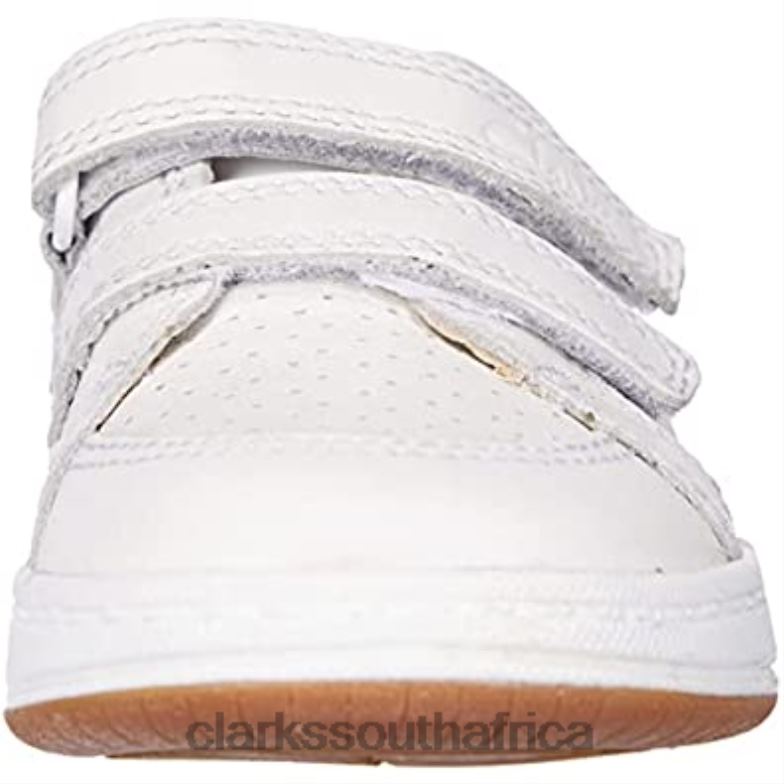 White Leather Clarks Boy's Fawn Solo K Sneaker 840401731 Kids Clarks White Leather
