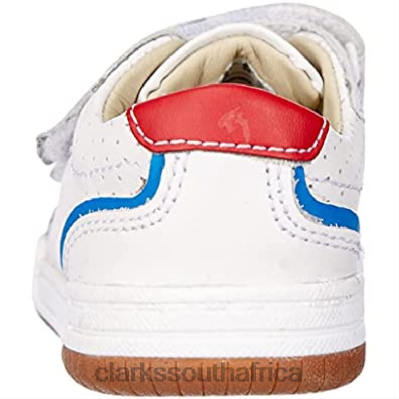 White Leather Clarks Boy's Fawn Solo K Sneaker 840401731 Kids Clarks White Leather