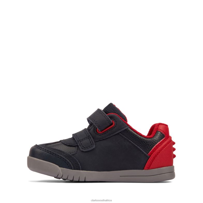 Navy/Red Leather Clarks Rex Play T 840403840 Kids Clarks Navy/Red Leather