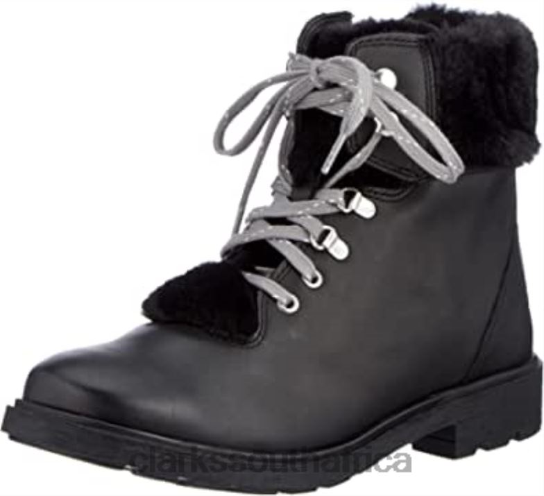 Black Leather Clarks Girl's Astrol Hiker K Snow Boot 840402571 Kids Clarks Black Leather