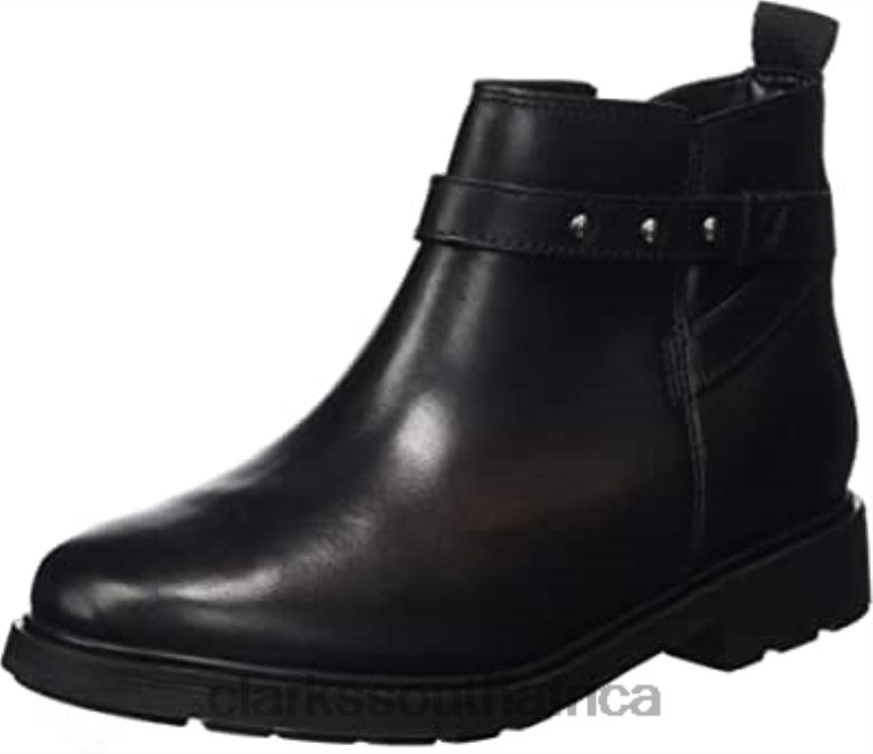Black Leather Clarks Girl's Astrol Soar K Ankle Boots 840402595 Kids Clarks Black Leather