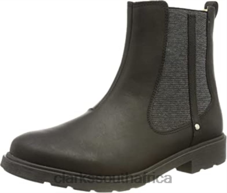 Clarks Black Leather Girl's Astrol Ork Chelsea Boot 840402969 Kids Clarks Black Leather