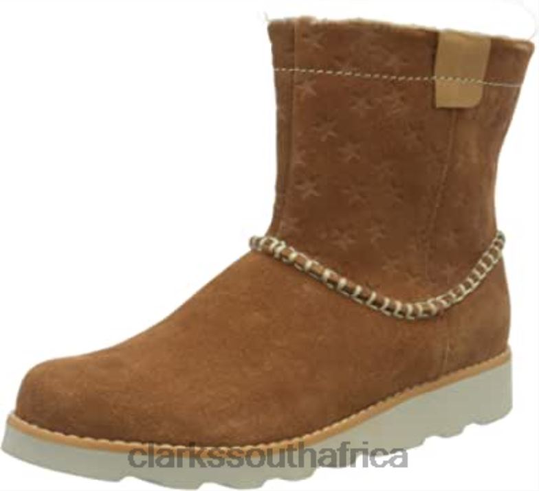 Clarks Girl's Crown Piper K Slouch Boots Tan Suede 840402122 Kids Clarks Tan Suede
