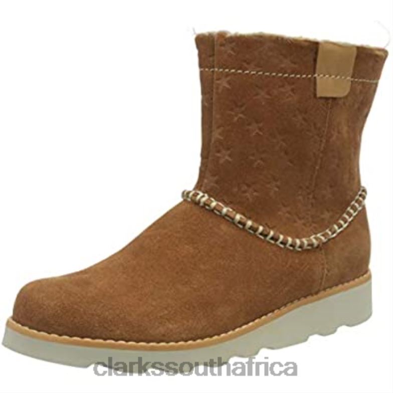 Clarks Girl's Crown Piper K Slouch Boots Tan Suede 840402122 Kids Clarks Tan Suede