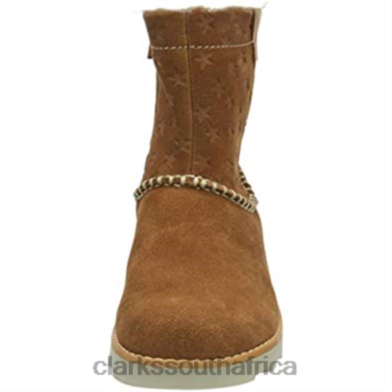 Clarks Girl's Crown Piper K Slouch Boots Tan Suede 840402122 Kids Clarks Tan Suede