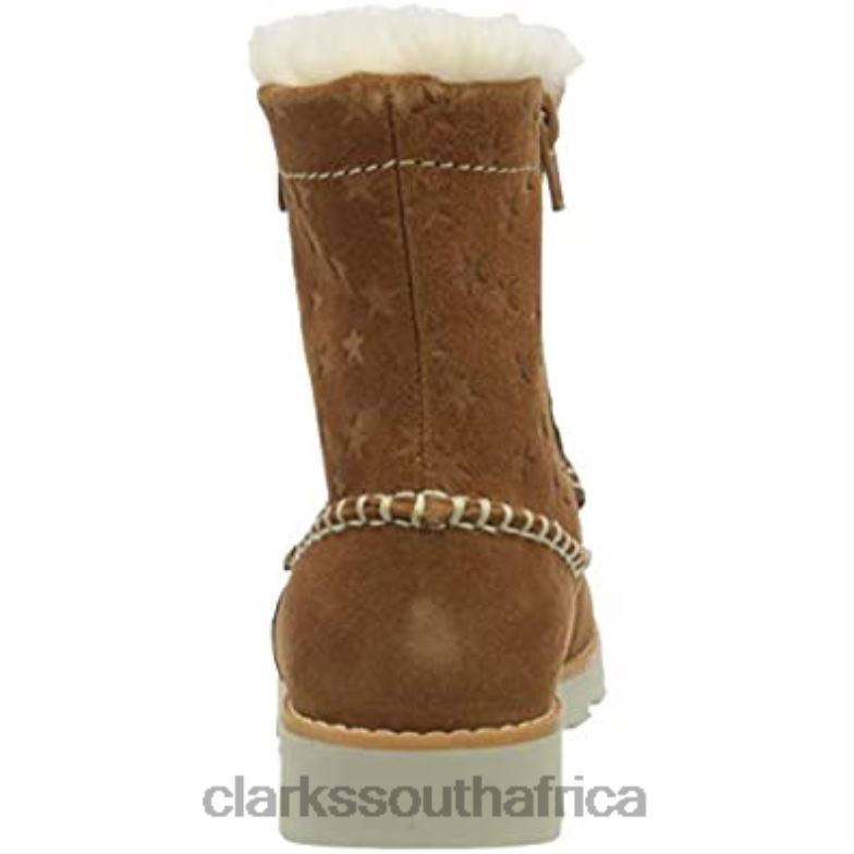 Clarks Girl's Crown Piper K Slouch Boots Tan Suede 840402122 Kids Clarks Tan Suede