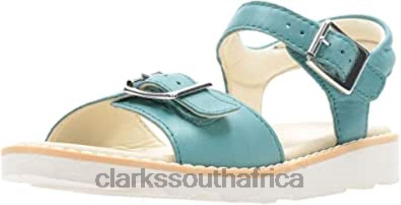 Clarks Girls' Crown Bloom T Sling Back Sandals Blue Teal Leather 84040146 Kids Clarks Blue Teal Leather