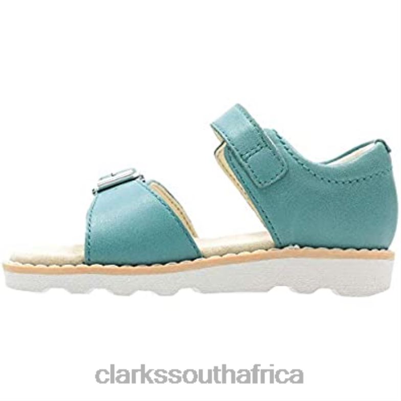 Clarks Girls' Crown Bloom T Sling Back Sandals Blue Teal Leather 84040146 Kids Clarks Blue Teal Leather