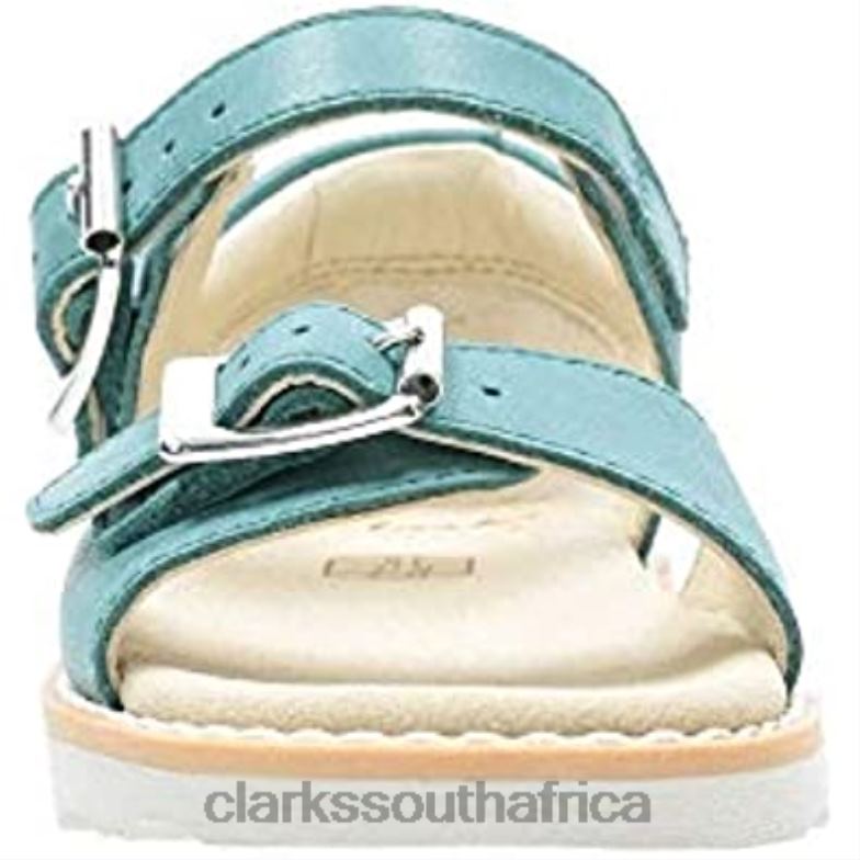 Clarks Girls' Crown Bloom T Sling Back Sandals Blue Teal Leather 84040146 Kids Clarks Blue Teal Leather