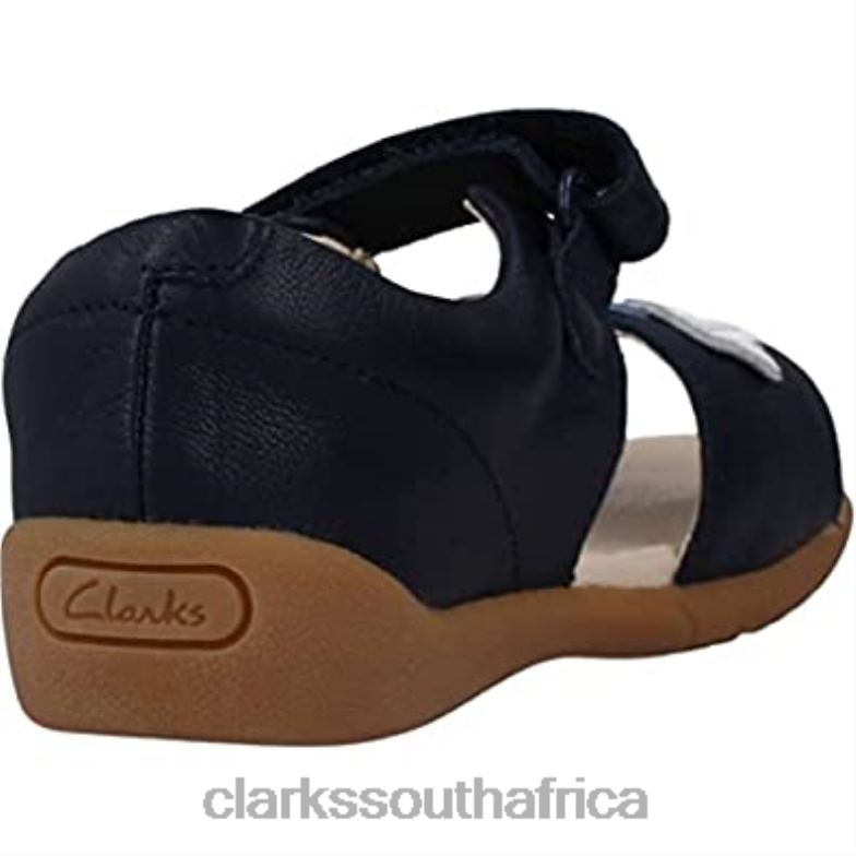 Girl's Zora Finch T Closed Toe Sandals Navy Blue Clarks 840402646 Kids Clarks Navy Blue