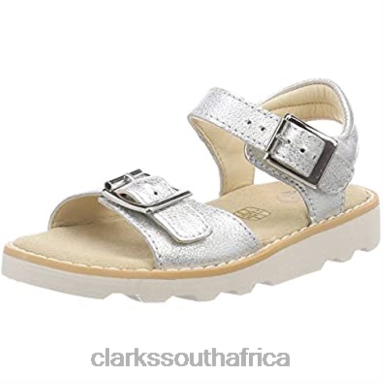 Girls' Crown Bloom T Sling Back Sandals Clarks Silver Leather 840401181 Kids Clarks Silver Leather