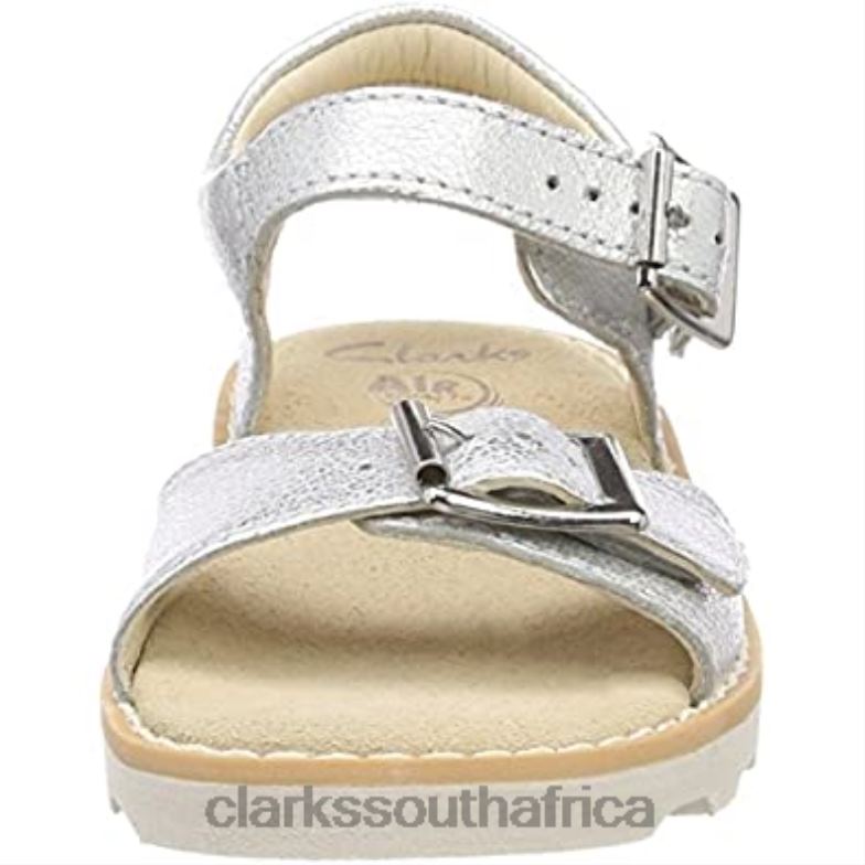 Girls' Crown Bloom T Sling Back Sandals Clarks Silver Leather 840401181 Kids Clarks Silver Leather
