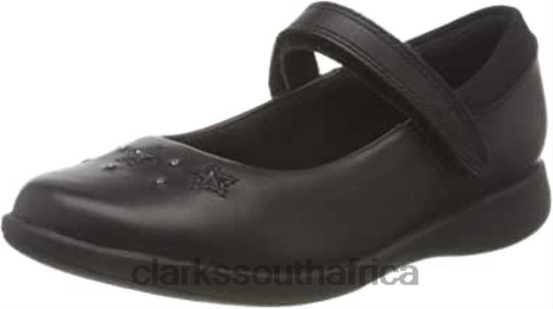 Black Clarks Girl's Etch Bright T Wide Fit School Uniform Shoes 84040219 Kids Clarks Black Leather
