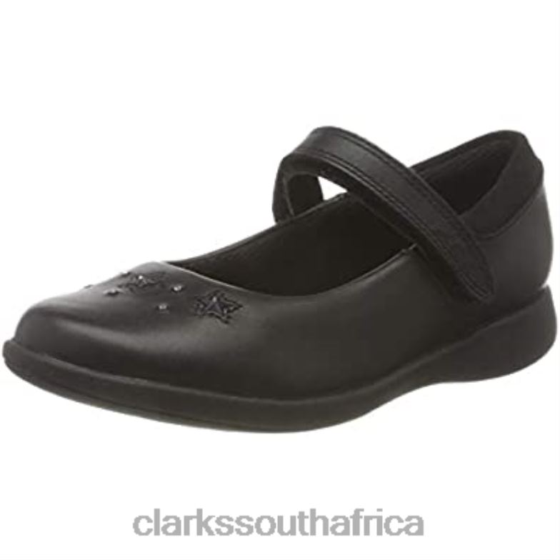 Black Clarks Girl's Etch Bright T Wide Fit School Uniform Shoes 84040219 Kids Clarks Black Leather