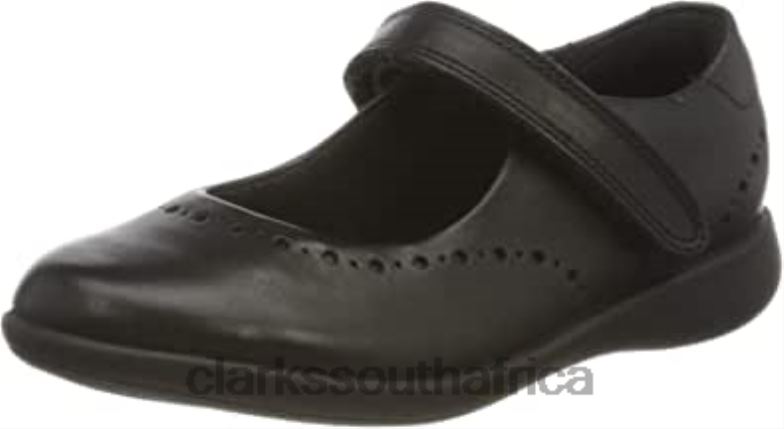 Black Clarks Girl's Etch Craft K Wide Fit Ballet School Shoes 84040608 Kids Clarks Black Leather Black Leather