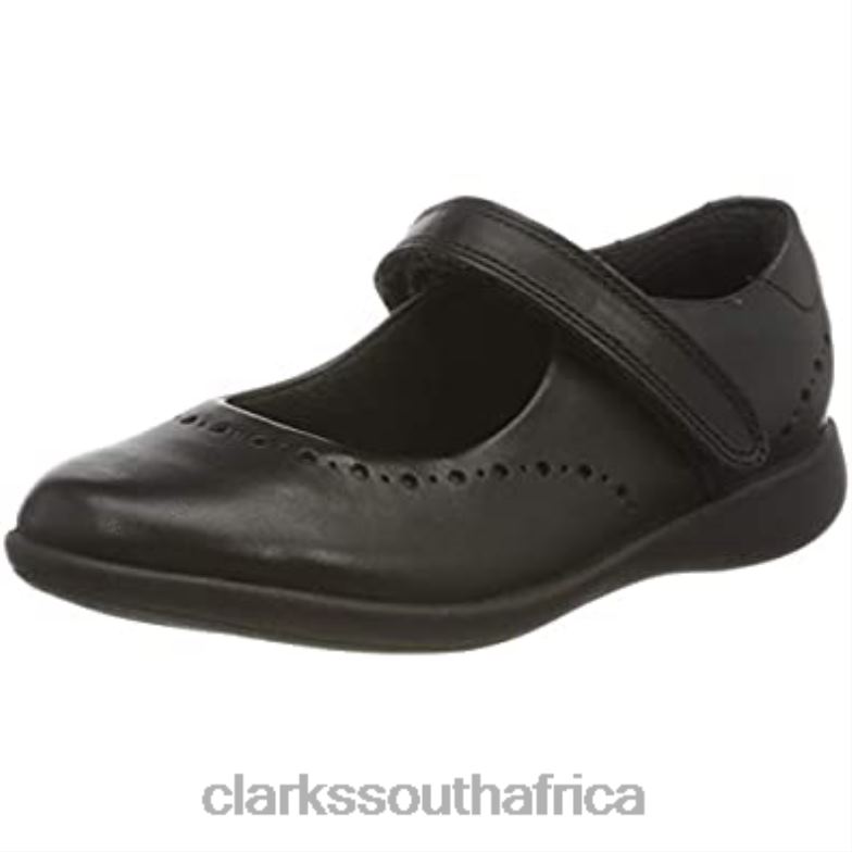 Black Clarks Girl's Etch Craft K Wide Fit Ballet School Shoes 84040608 Kids Clarks Black Leather Black Leather