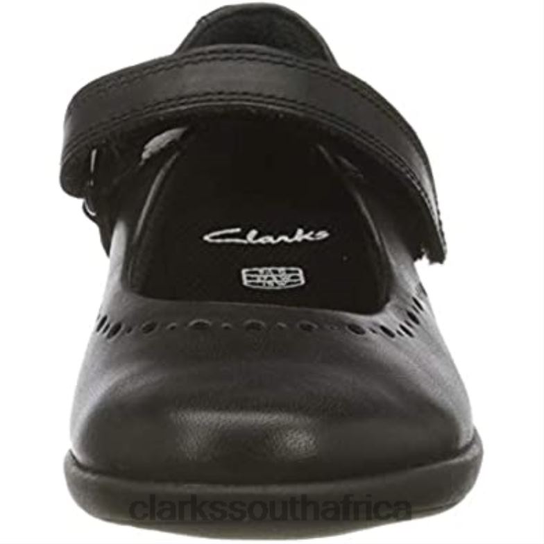 Black Clarks Girl's Etch Craft K Wide Fit Ballet School Shoes 84040608 Kids Clarks Black Leather Black Leather