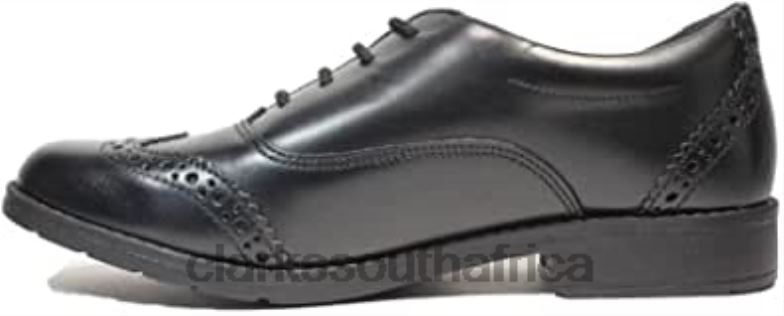 Clarks Black Aubrie Tap Youth Black Leather Girls Brogue School Shoes 8404041 Kids Clarks Black