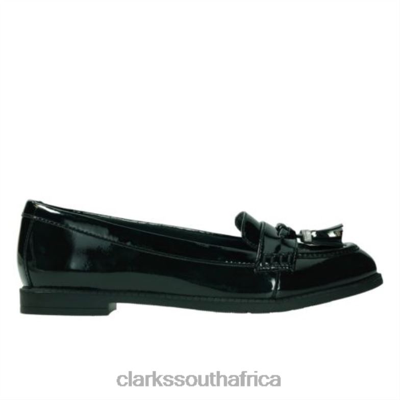 Clarks Black Patent Preppy Prize Jnr- F Fit 840404649 Kids Clarks Black Patent