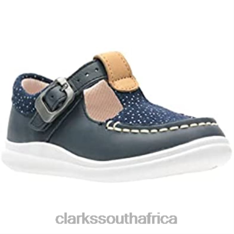 Clarks Girl's Cloud Rosa T Low-Top Sneakers Blue Navy Leather 84040298 Kids Clarks Blue Navy Leather