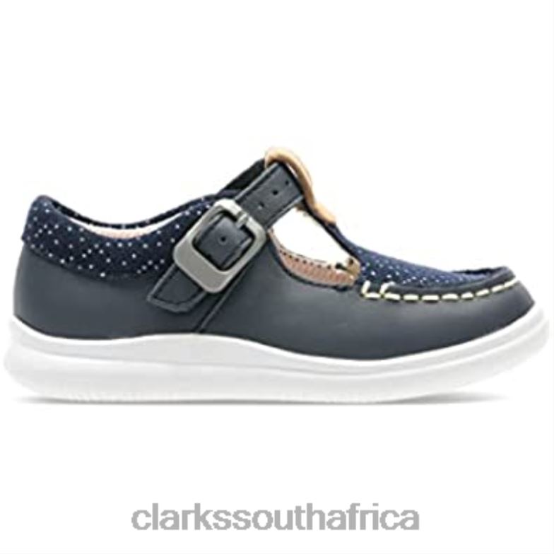 Clarks Girl's Cloud Rosa T Low-Top Sneakers Blue Navy Leather 84040298 Kids Clarks Blue Navy Leather