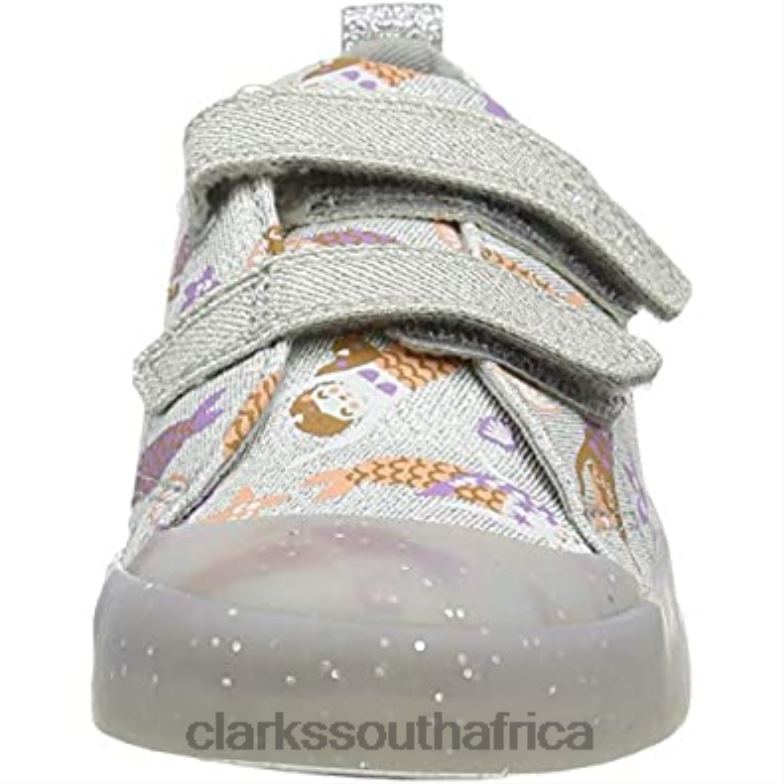 Clarks Silver Canvas Baby Girls Foxing Print T Sneaker Child 840401905 Kids Clarks Silver Canvas
