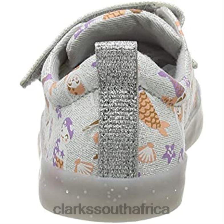 Clarks Silver Canvas Baby Girls Foxing Print T Sneaker Child 840401905 Kids Clarks Silver Canvas
