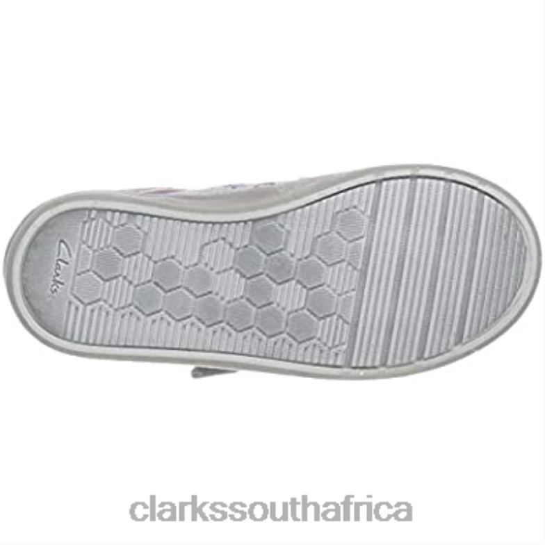 Clarks Silver Canvas Baby Girls Foxing Print T Sneaker Child 840401905 Kids Clarks Silver Canvas