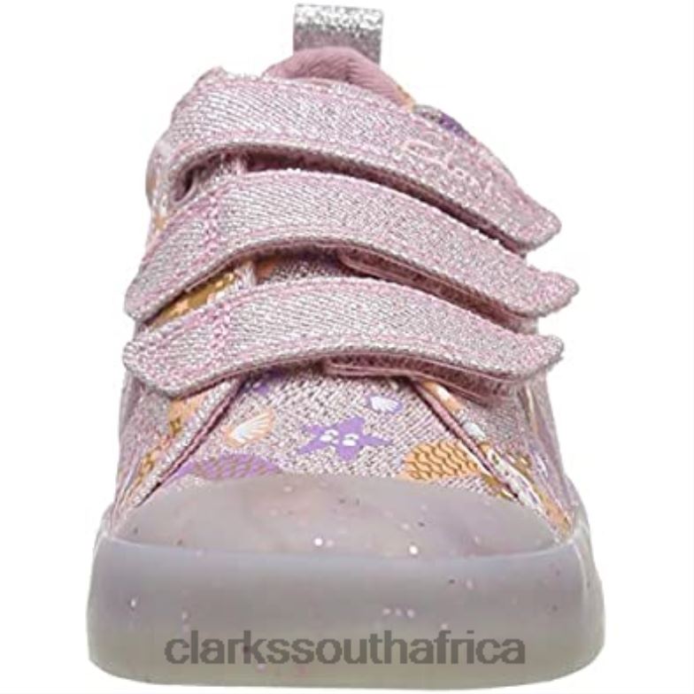 Girl's Foxing Print Sneaker Pink Canvas Clarks 840401870 Kids Clarks