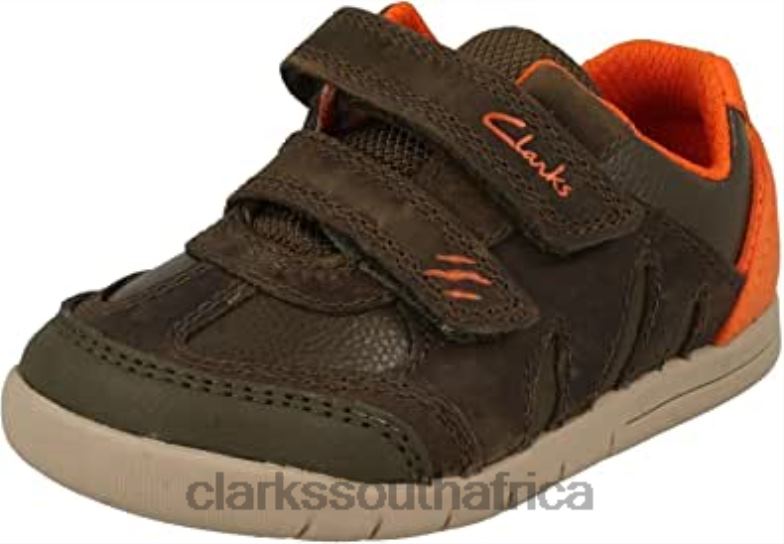 Clarks Rex Play Toddler Khaki Green Leather Childrens Rip Tape Shoes 6 G Khaki Leather 840401744 Kids Clarks
