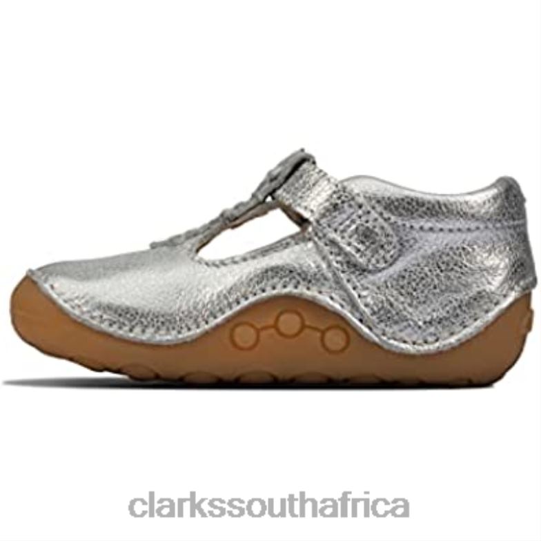 Clarks Ti Ny F Lower Toddler Silver Leather Girls Pre Walker Shoes Silver 840402906 Kids Clarks Silver