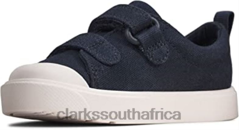 Unisex Kid's City Bright T Low-Top Sneakers Navy Canvas Clarks 840402678 Kids Clarks Navy Canvas