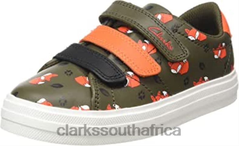 Unisex Kid's Nova Early K Sneaker Clarks Khaki Combination 840402407 Kids Clarks Khaki Combination